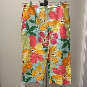 Dina K Aqua Wide Leg Tropical Cropped Pants